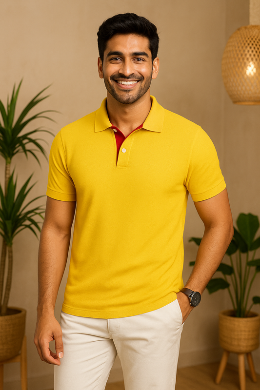 Smart Tech Yellow Polo with  Red Placket