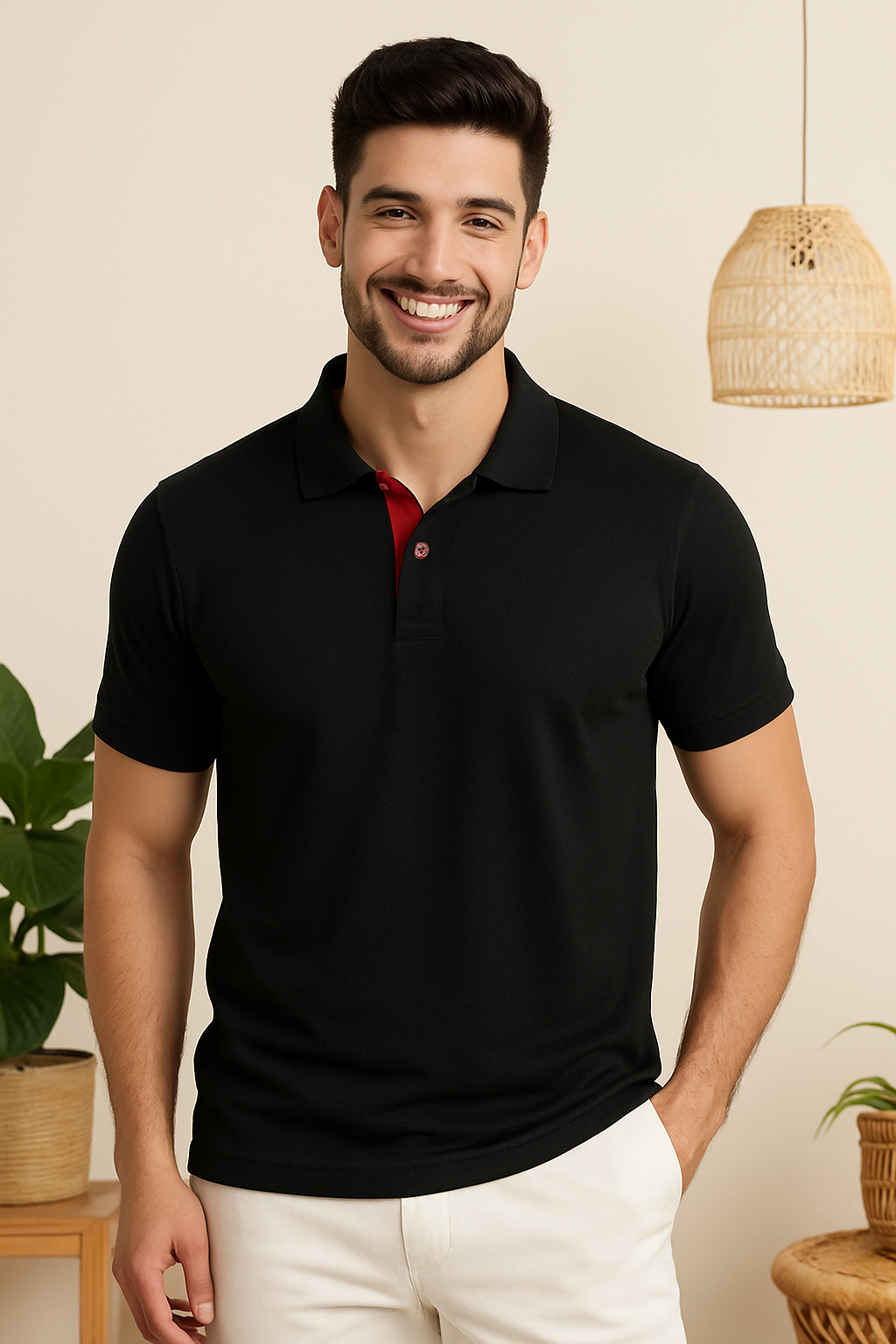 Smart Tech Black Polo with  Red Placket