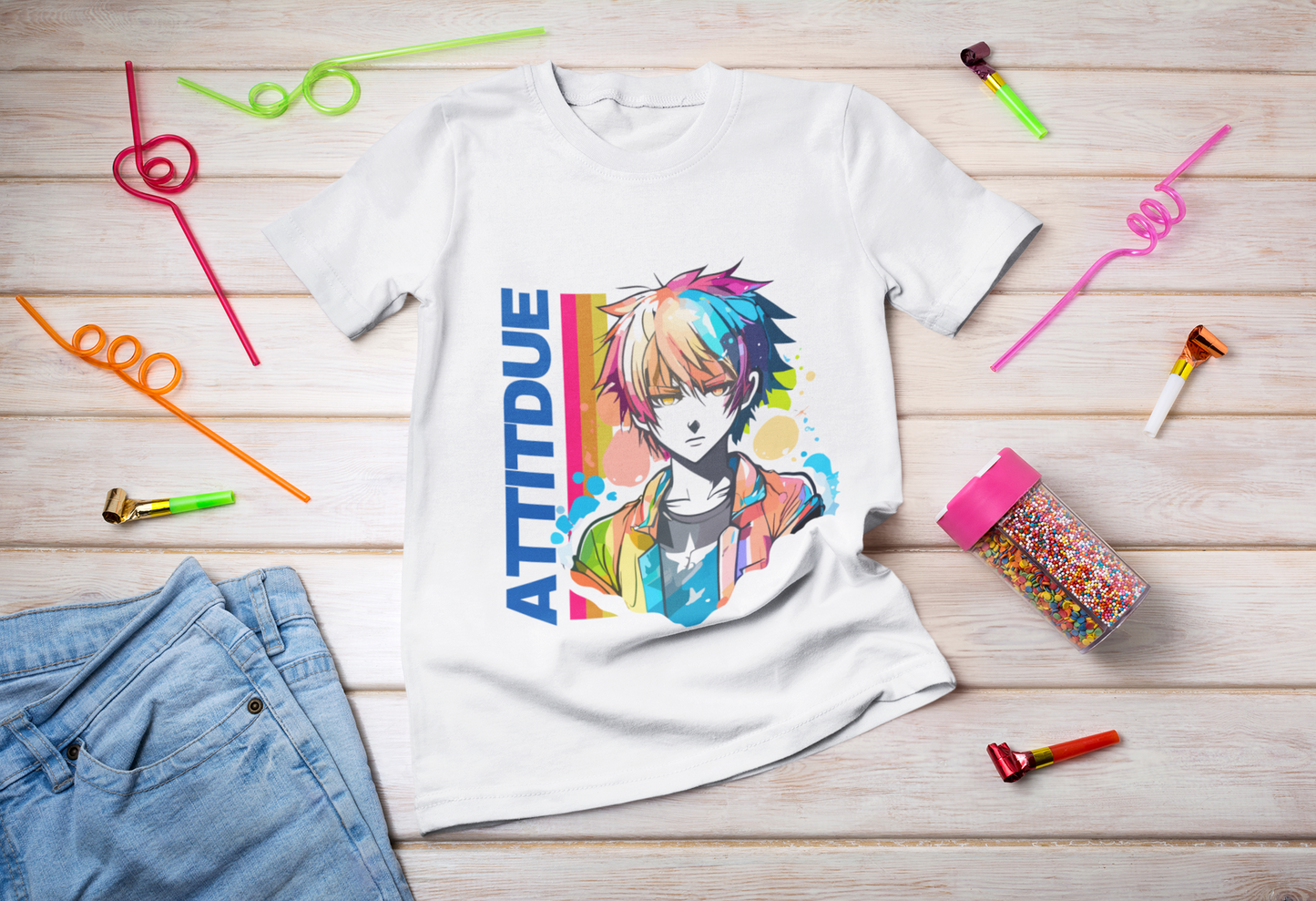 Unisex Anime White Cotton Round Neck Tees