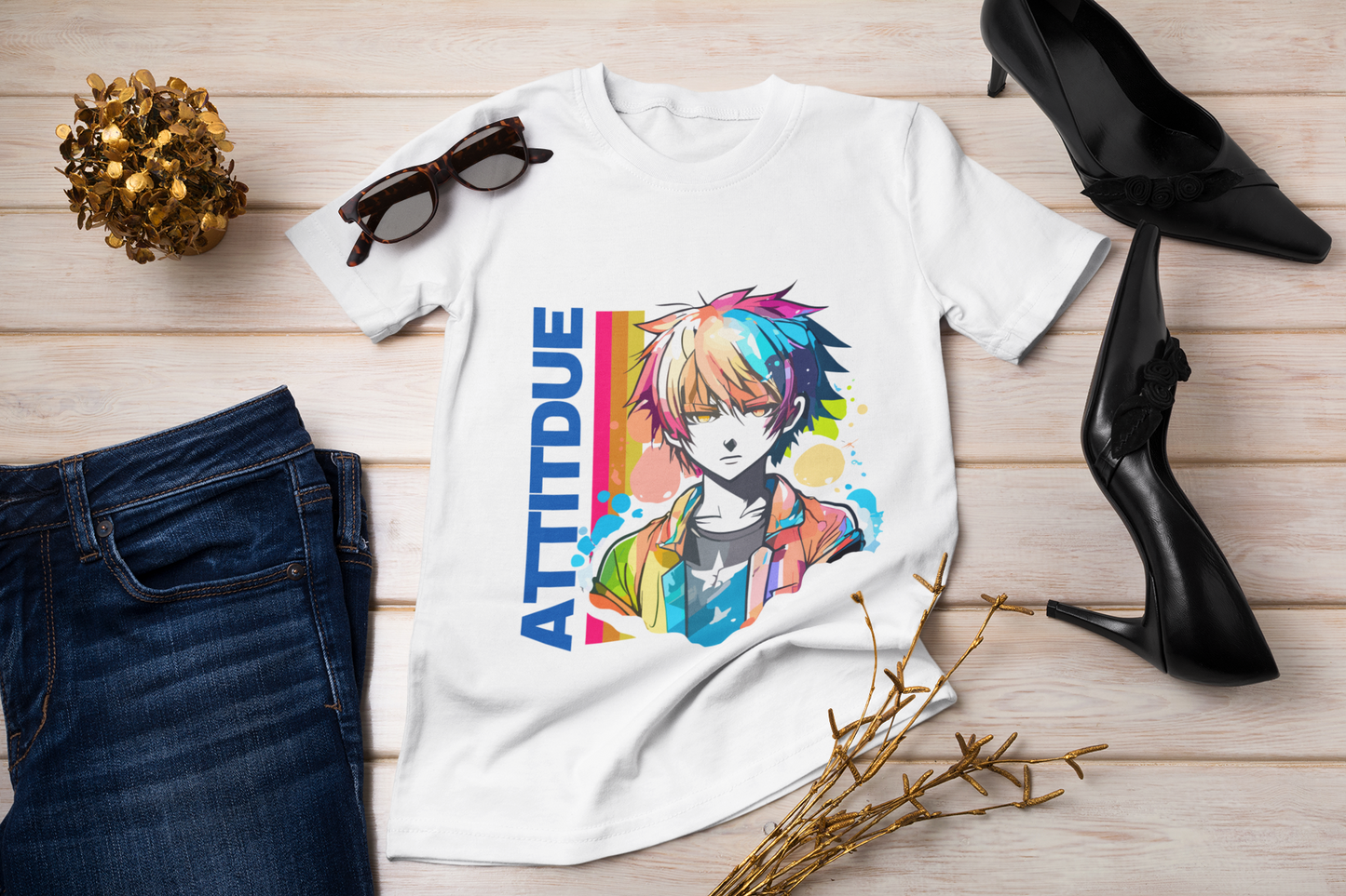 Unisex Anime White Cotton Round Neck Tees