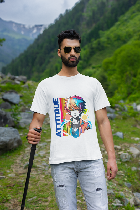 Unisex Anime White Cotton Round Neck Tees